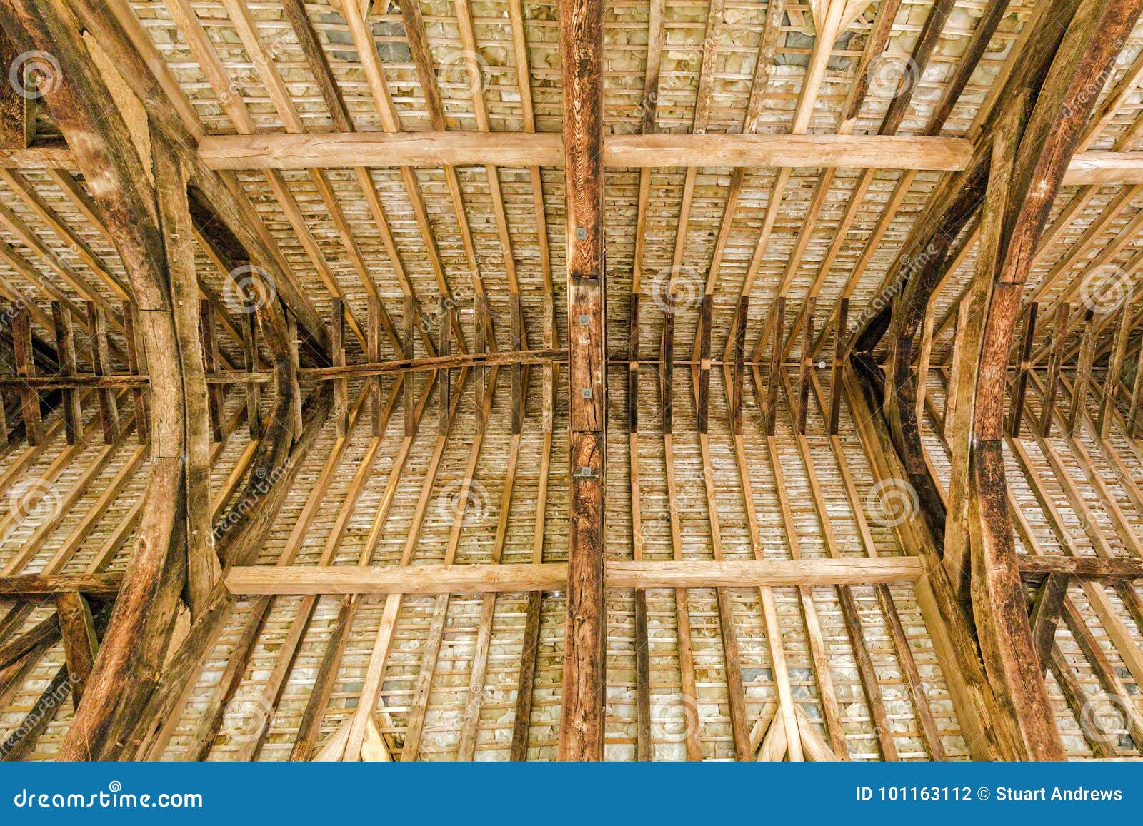 the great hall roof timbers, stokesay castle, shropshire, england.